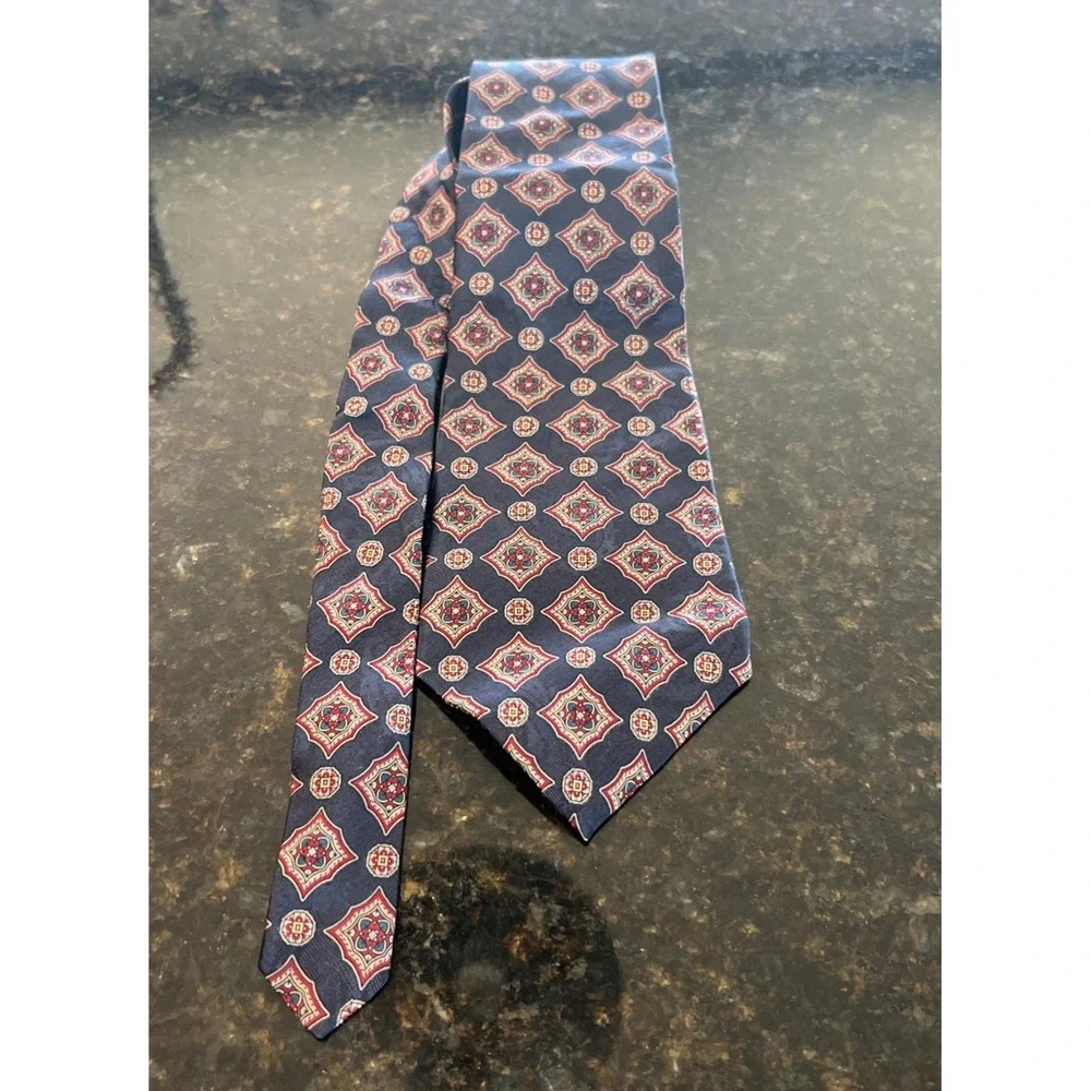 Stafford 100% Italian‎ Silk Executive Necktie- 57 x 4- Blue Red Tan